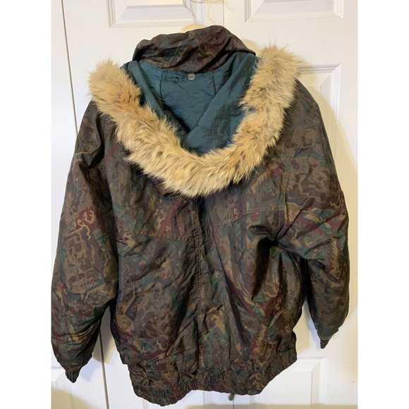 Vtg Brooks Atelier Jacket‎ Woman’s Sz M Green Brown Camo Nylon Lining
